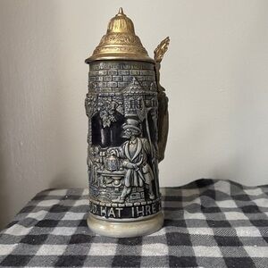 Vintage German Beer Stein with Gold Lid